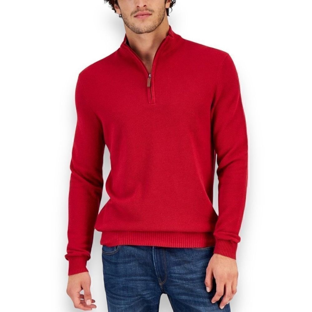 Club Room Sweater Mens Size‎ Small S Red 1/4 Zip Mock Neck Pullover